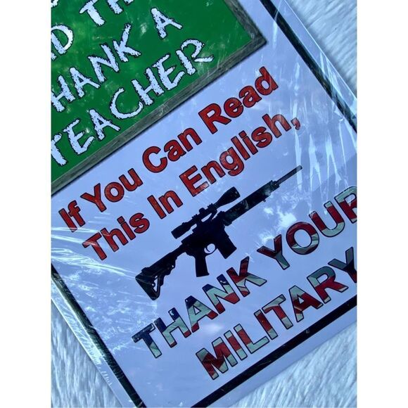NWT NEW “THANK YOUR MILITARY” Metal Tin Sign Plaque Rustic Iron Store - Picture 3 of 7